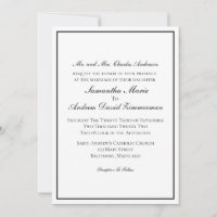 White Black Border Classic Formal Elegant Wedding  Invitation