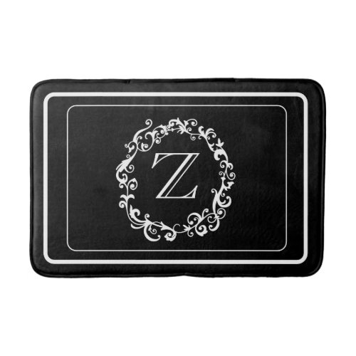 White Black Border Design Monogram Letter Bath Mat