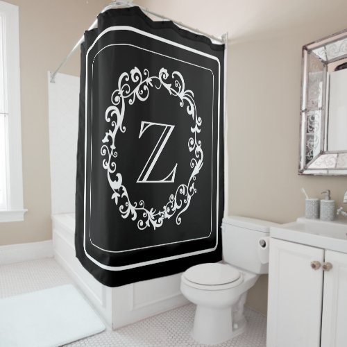 White Black Border Design Monogram Letter Shower Curtain