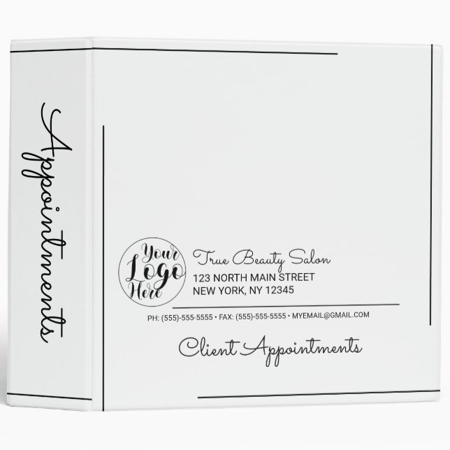 White Black Border Script Logo Appointments 3 Ring Binder (Front/Spine)