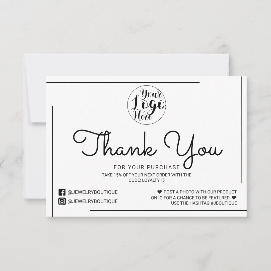 White Black Border Script Logo Customer Thank You | Zazzle