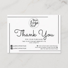 White Black Border Script Logo Customer Thank You Business Card