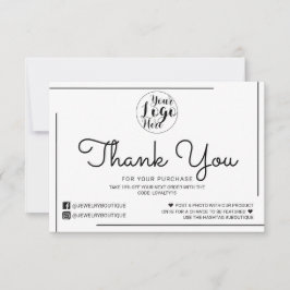 White Black Border Script Logo Customer Thank You Card