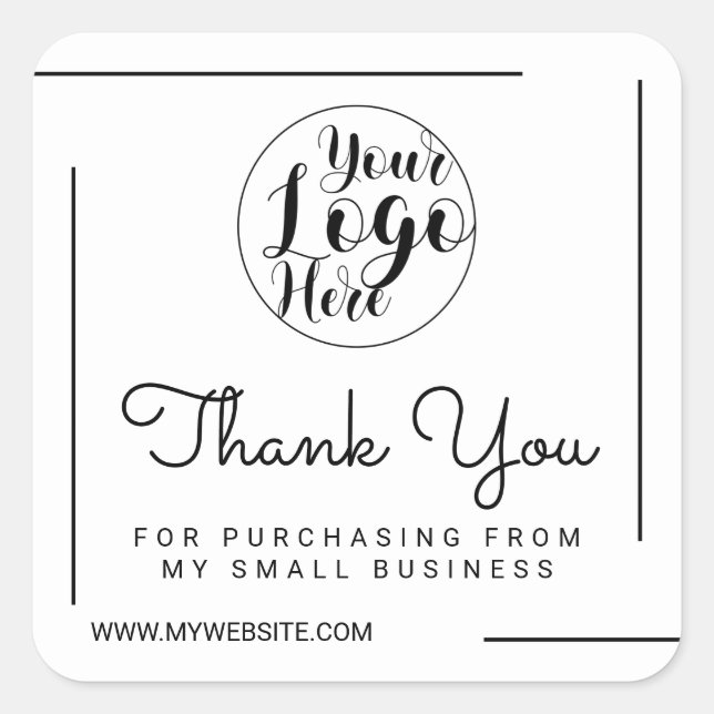 White Black Border Script Logo Customer Thank You Square Sticker (Front)