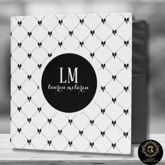 White & Black Bow Monogram 3 Ring Binder