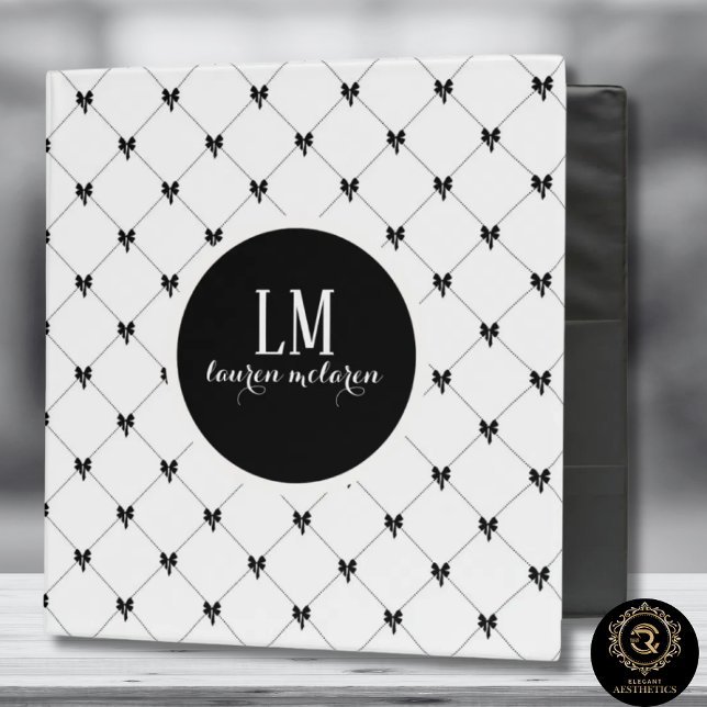 White & Black Bow Monogram 3 Ring Binder (Creator Uploaded)
