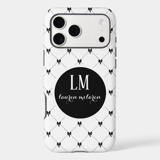 White & Black Bow Monogram Case-Mate iPhone Case (Back)