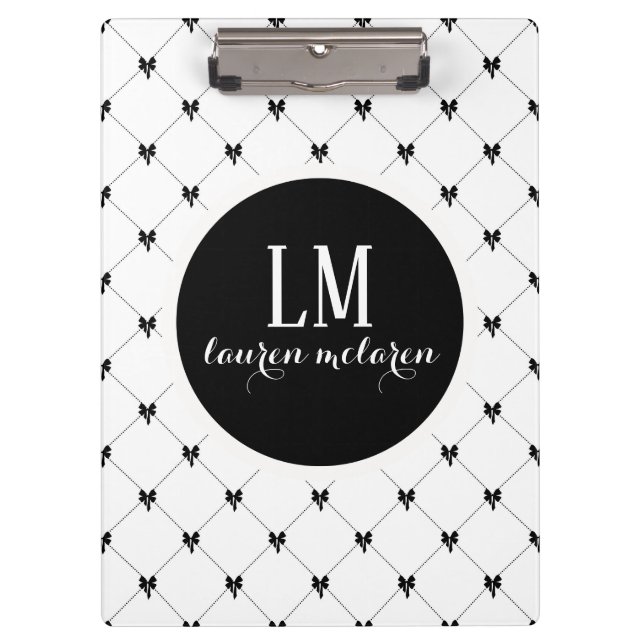 White & Black Bow Monogram Clipboard (Front)