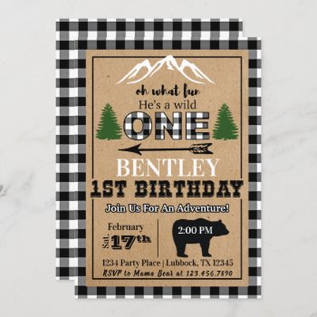 White Black Buffalo Plaid Birthday Invitation by AshleysPaperTrail at Zazzle