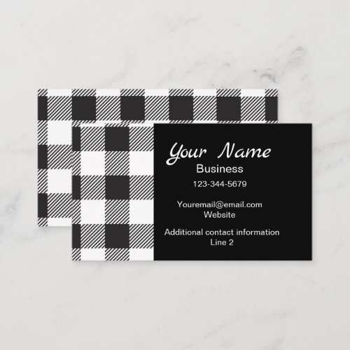 White Black Buffalo Plaid Check Monogram Business Card