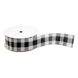 White Black Buffalo Plaid  Gingham Lumberjack Grosgrain Ribbon