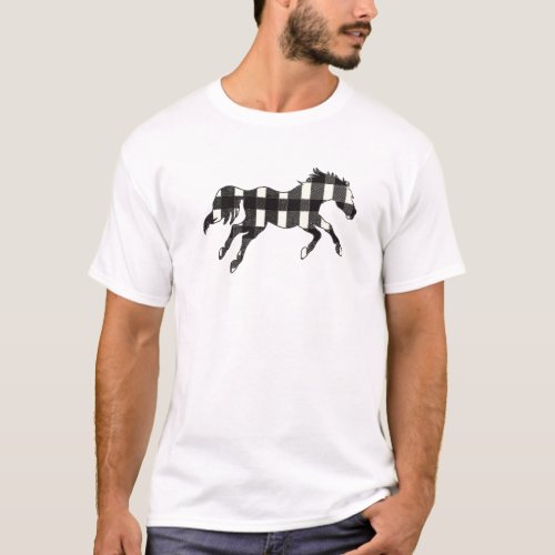 White  Black Buffalo Plaid Lumberjack Horse Chris T_Shirt