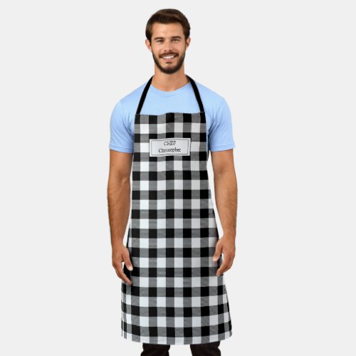 White Black Buffalo Plaid Lumberjack Personalized Apron