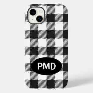 White Black Buffalo Plaid Monogram Initials Case-Mate iPhone 14 Plus Case