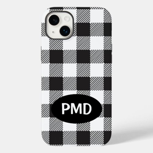 White Black Buffalo Plaid Monogram Initials Case_Mate iPhone 14 Plus Case