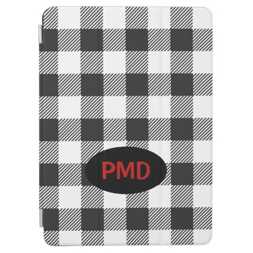 White Black Buffalo Plaid Monogram Initials iPad Air Cover