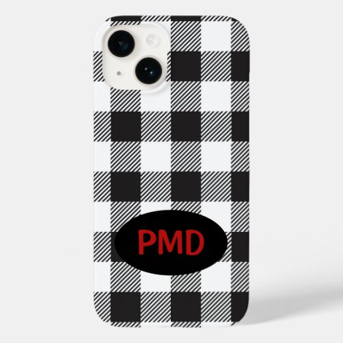 White Black Buffalo Plaid Monogram Personalized Case_Mate iPhone 14 Case