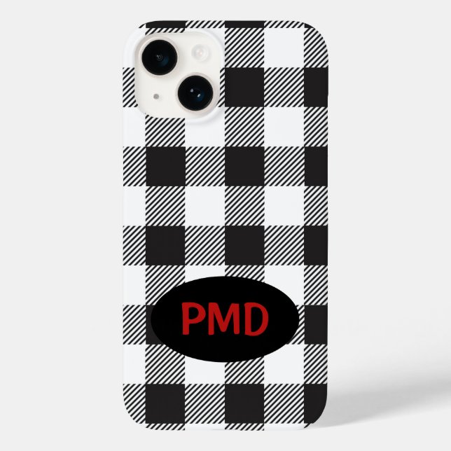 White Black Buffalo Plaid Monogram Personalized Case-Mate iPhone Case (Back)