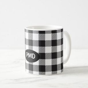 White Black Buffalo Plaid Monogram Personalized Coffee Mug