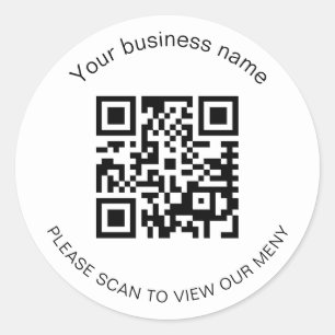 White black business bar restaurant menu qr code classic round sticker