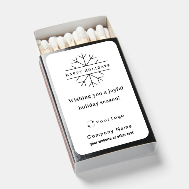 White Black Business Logo Christmas Simple Minimal Matchboxes (Front Open)