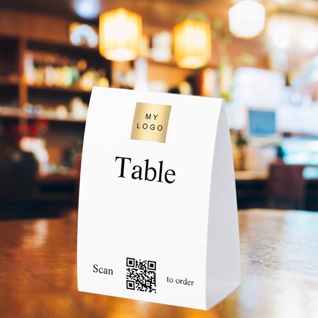White black business logo QR code table number DIY Paper Table Tent (Creator Uploaded)
