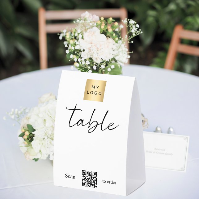 White black business logo QR code table number DIY Paper Table Tent (Creator Uploaded)