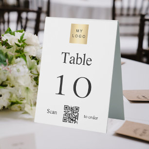 White black business logo QR code table number Tent