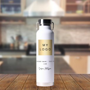White black business logo signature name water bottle
