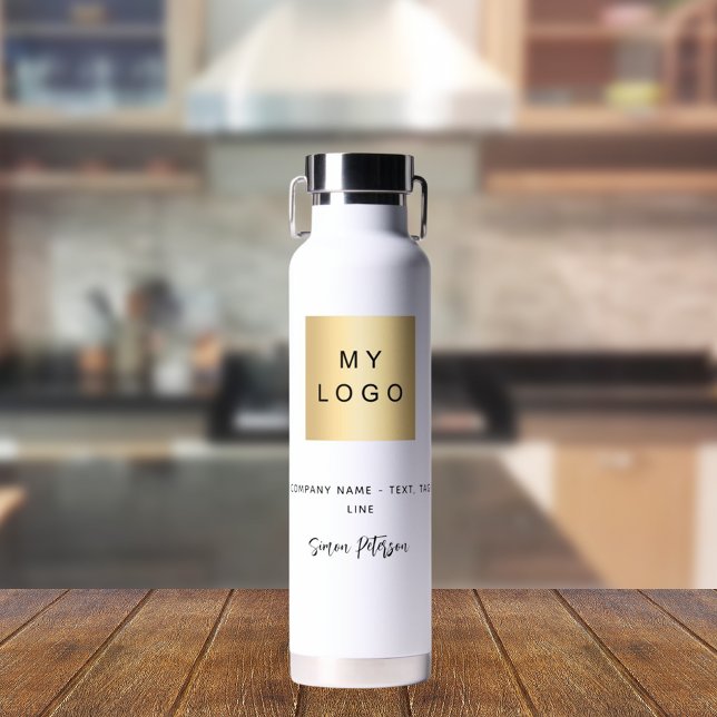 White black business logo signature name water bottle (Creator Uploaded)