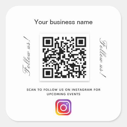 White black business name qr code instagram square sticker