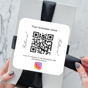 White black business name qr code instagram square sticker