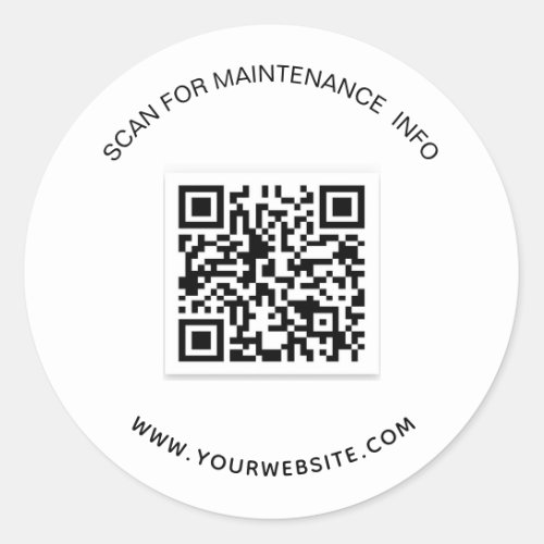 White black business qr code maintenance info classic round sticker
