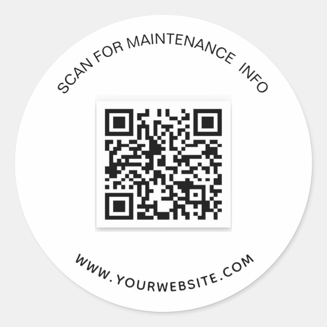 White black business qr code maintenance info classic round sticker (Front)