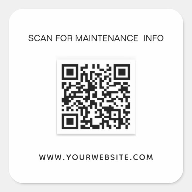 White black business qr code maintenance info square sticker (Front)
