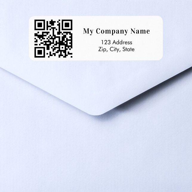 White black business qr code return address label (Creator Uploaded)