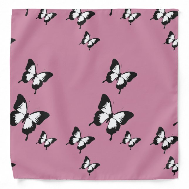 White black butterflies pink bandana (Front)