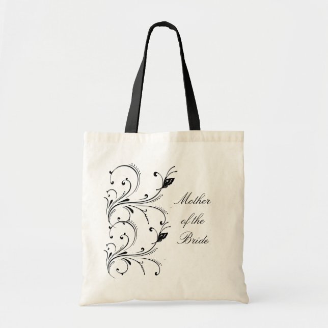 White Black Butterfly Scroll Mother of the Bride B Tote Bag (Front)
