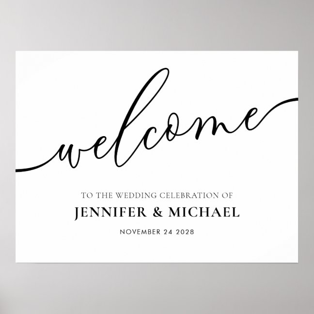 White Black Calligraphy Basic Modern Wedding Poster
