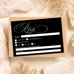 White black calligraphy chic rsvp wedding invitation