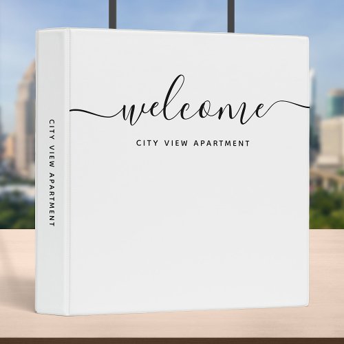 White  Black Calligraphy Rental Property Welcome 3 Ring Binder