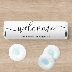 White & Black Calligraphy Rental Property Welcome Breath Savers® Mints