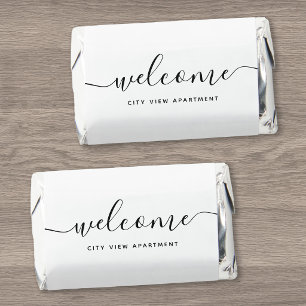 White & Black Calligraphy Rental Property Welcome Hershey's Miniatures