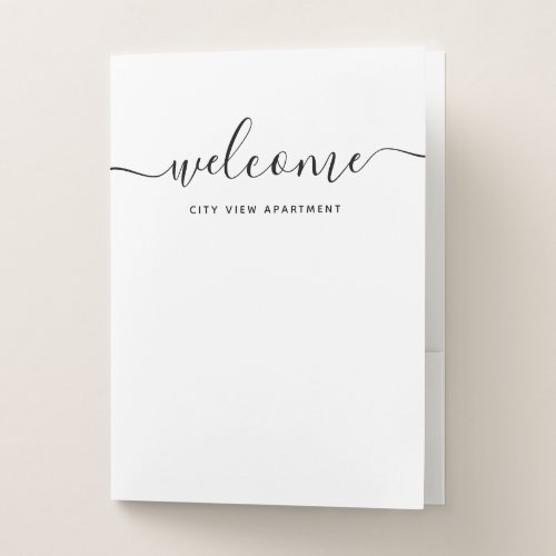 White  Black Calligraphy Rental Property Welcome Pocket Folder