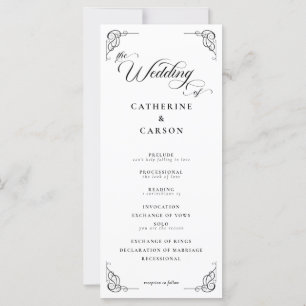 White & Black Calligraphy Script Wedding Program