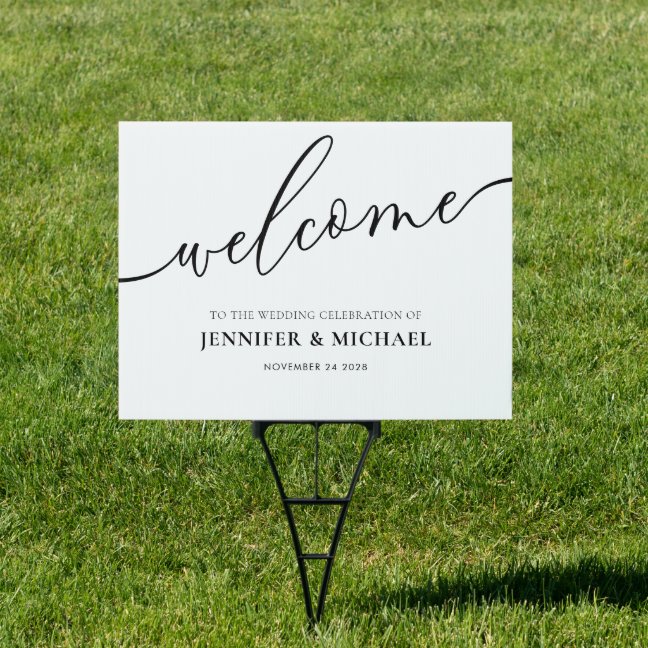 White Black Calligraphy Simple Modern Wedding Sign