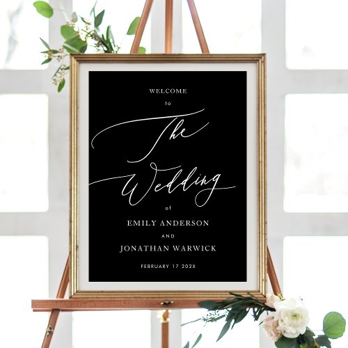 White  Black Calligraphy Simple Wedding Welcome Poster