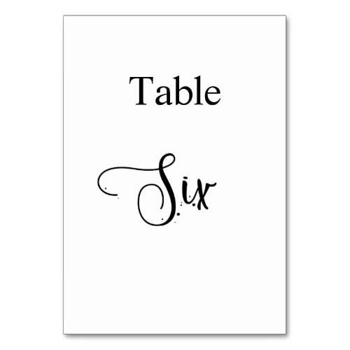 White black calligraphy table six 6 table number