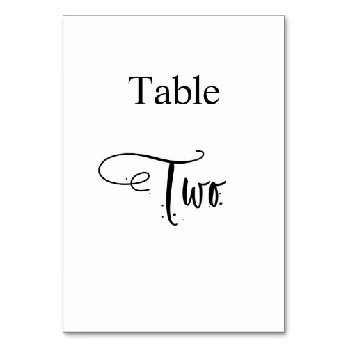 White Black calligraphy table two elegant Table Number