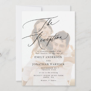 White Black Calligraphy Wedding Reception Photo Invitation